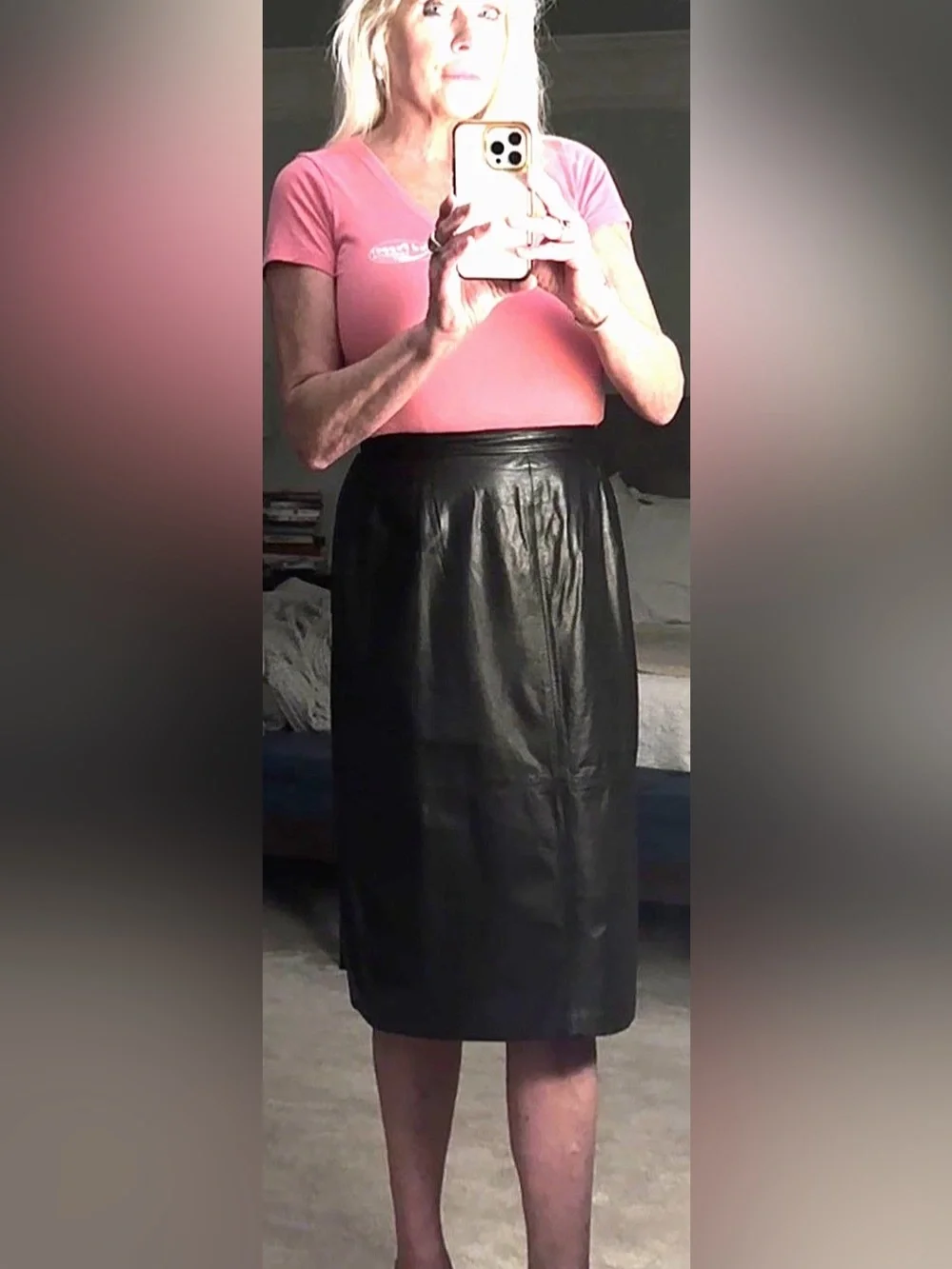🖤COMIT🖤 VTG LEATHER BACK SLIT LINED BELOW KNEE PENCIL SKIRT❤️‍🔥